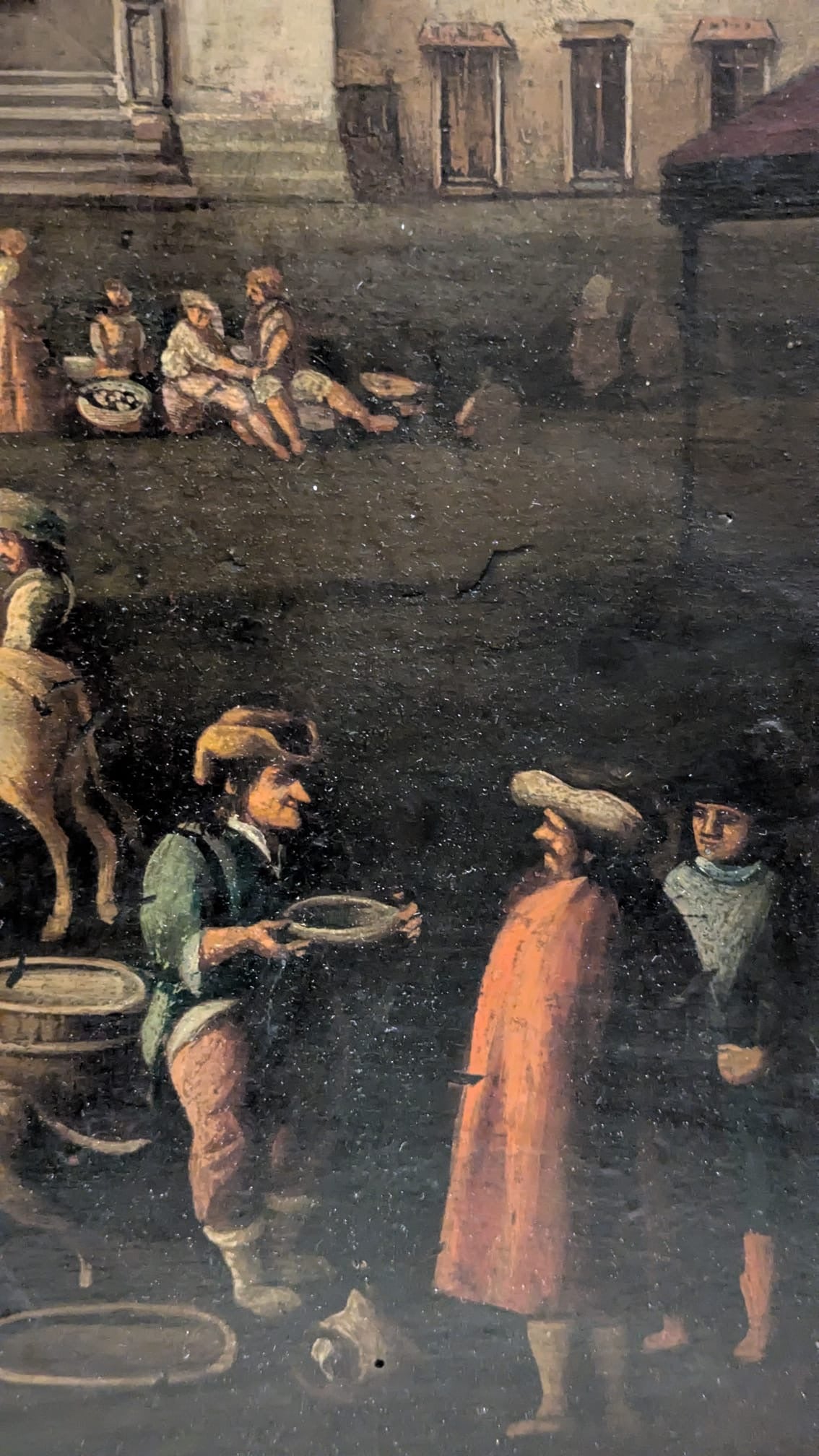 Olio su tavola . Paesaggio urbano XVII secolo