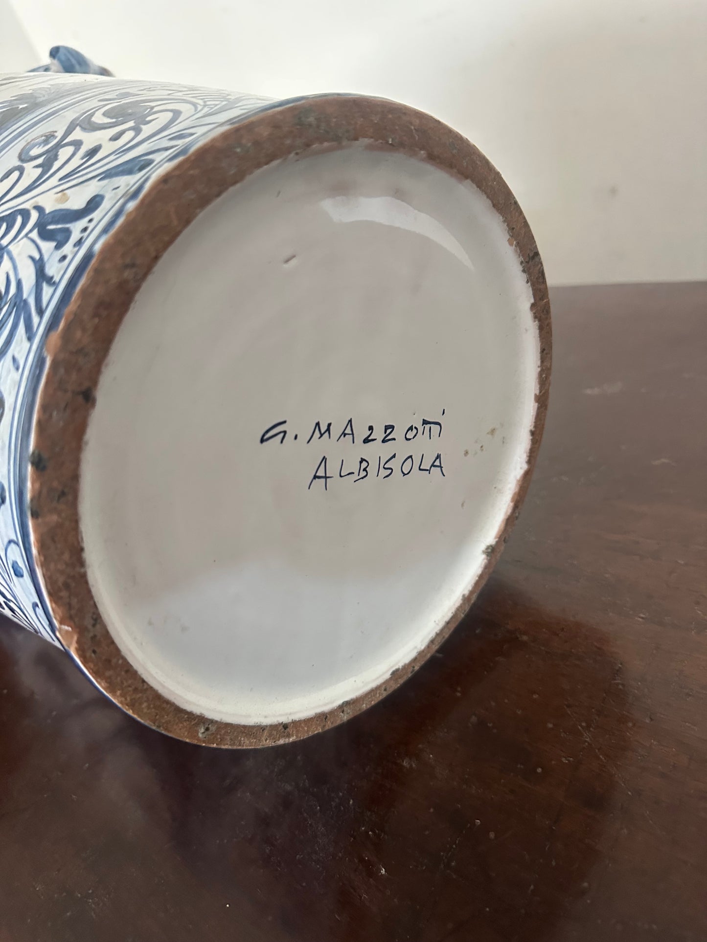 Vaso da farmacia in maiolica bianca e blu Savona Albissola
inizio 900