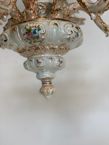 Lampadario sei luci in ceramica di bassano . XX secolo