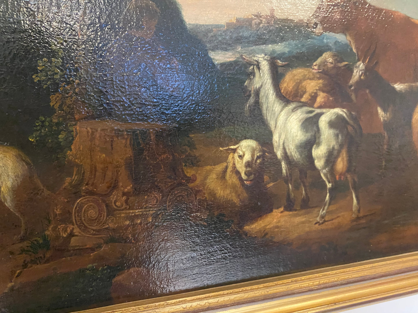 Olio su tela. Paesaggio con armenti fine XVII secolo