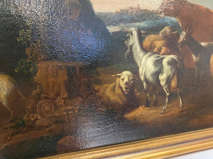 Olio su tela. Paesaggio con armenti fine XVII secolo