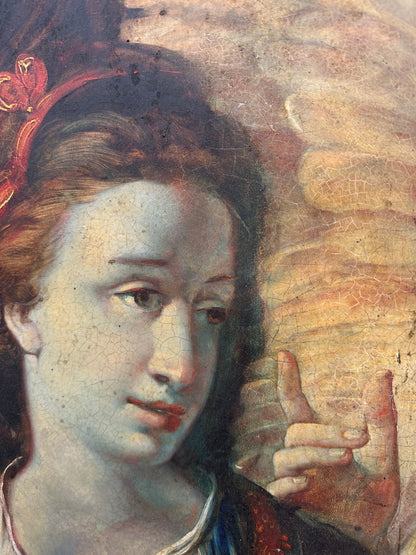 Olio su tavola . Agar e l’Angelo .Bernardo Strozzi ( bottega ) XVII secolo