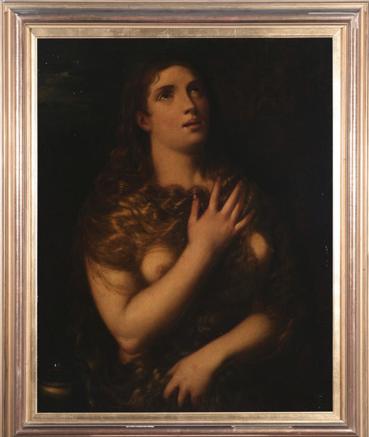Autore: TIZIANO VECELLIO (seguace),
Soggetto: Maddalena penitente
Tecnica: (olio su tela).
Dimensioni: 90 x 70