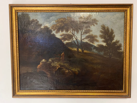 Oil on canvas. Landscape with figures. 17th century 