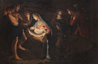 Olio su tela . Natività primi 700 scuola centro Italia