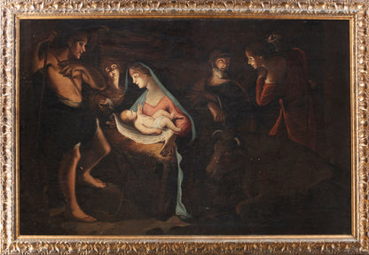 Olio su tela . Natività primi 700 scuola centro Italia