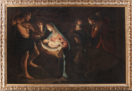 Olio su tela . Natività primi 700 scuola centro Italia