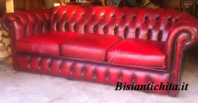Divano in cuoio Chesterfield anni '60