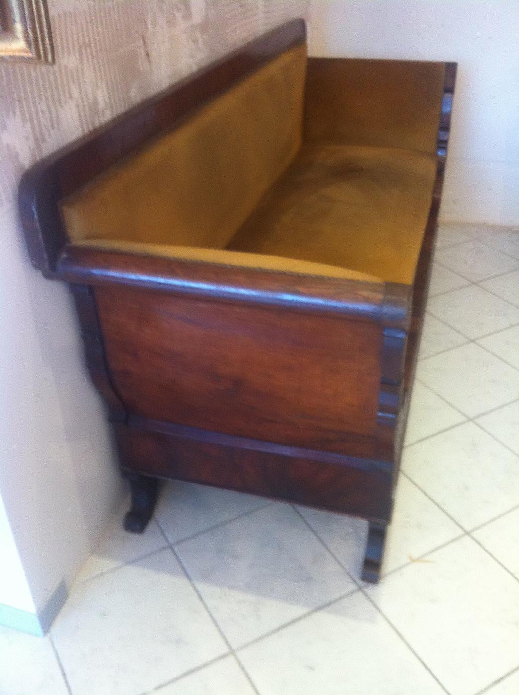 Lombard sofa in walnut and walnut feather Charles X era