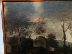 Paesaggio rurale con case e contadini