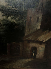 Paesaggio rurale con case e contadini