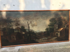 Paesaggio rurale con case e contadini