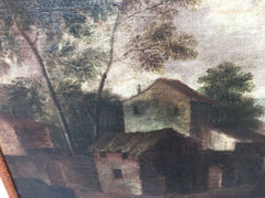 Paesaggio rurale con case e contadini