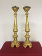 Coppia di candelieri lombardi oro zecchino . Fine 700