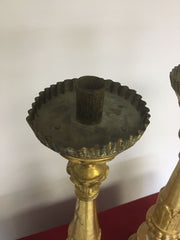 Coppia di candelieri lombardi oro zecchino . Fine 700