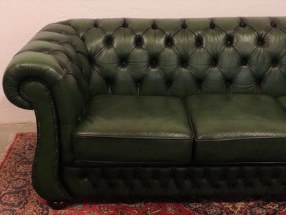 Divano chesterfield tre posti cuoio verde inglese