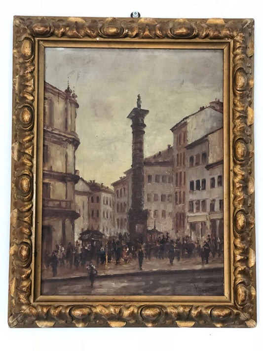 Olio su tela. Piazza San Babila Milano .Firmato Giuseppe Viganò