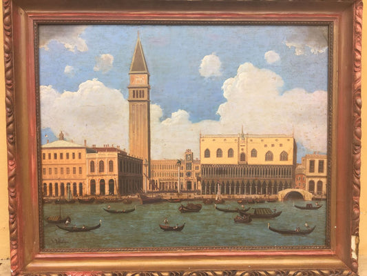 Olio su tavola. Veduta di Venezia