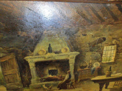 Olio su legno scena di interno con cornice