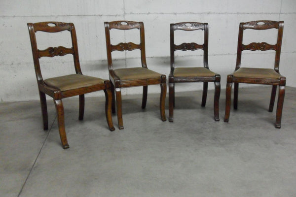 Gruppo di quattro sedie in noce epoca impero