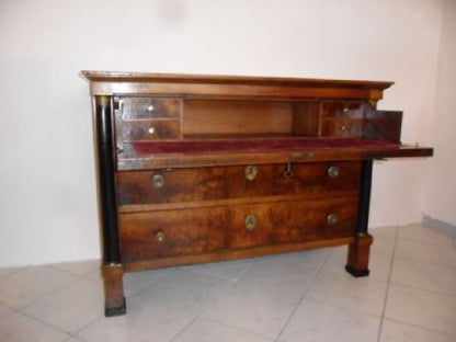 Empire walnut chest of drawers with flap