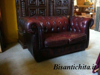 Chesterfield 1950's two-seater leather sofa
