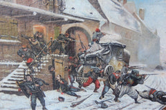 Olio su tela. Battaglia attacco alla carrozza.