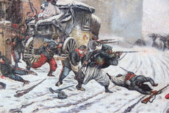 Olio su tela. Battaglia attacco alla carrozza.