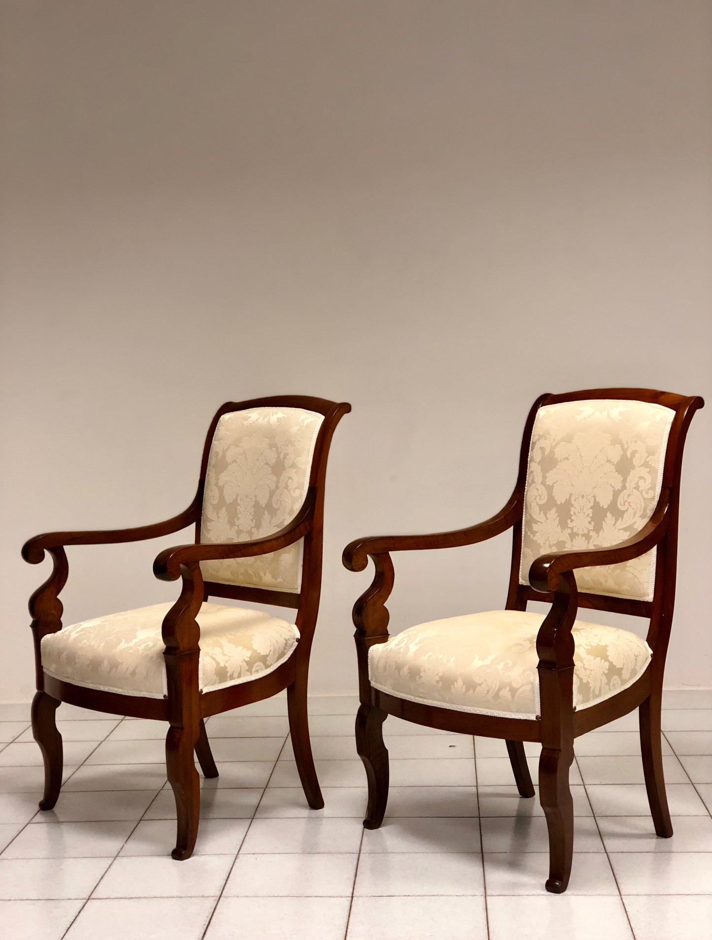 Pair of Empire Walnut Armchairs