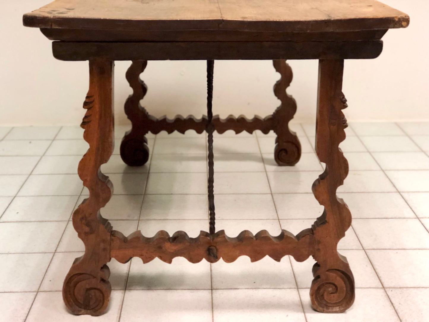 Walnut travel refectory table. 17th century