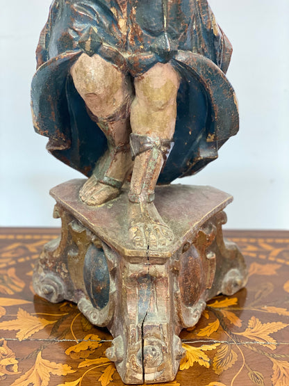 Wooden sculpture Angel holding torch. 17th century Lombardy
