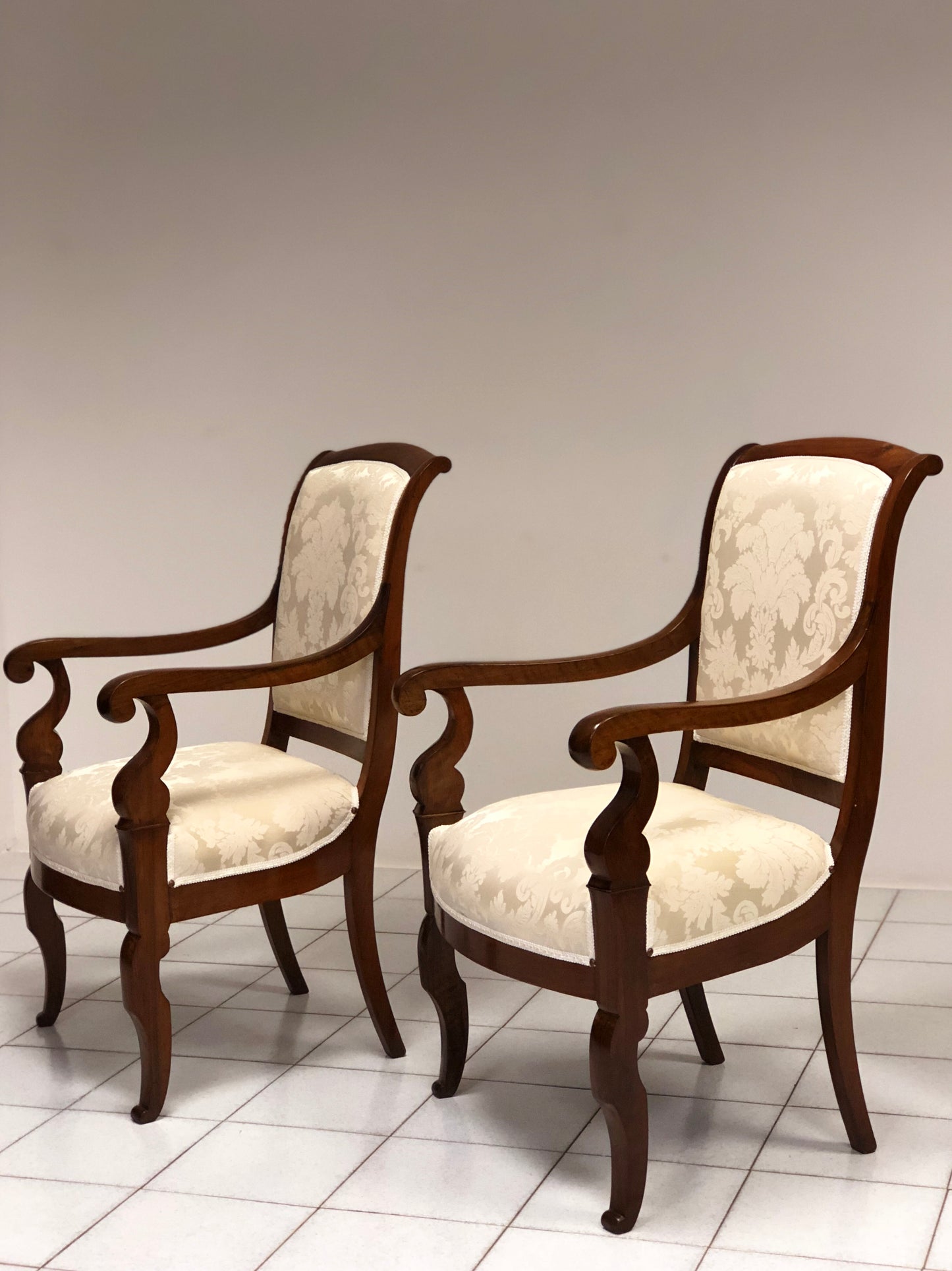 Pair of Empire Walnut Armchairs
