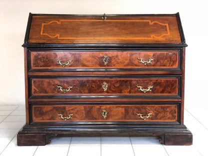 Inlaid veneered drop-leaf desk. Bologna Louis XIV
