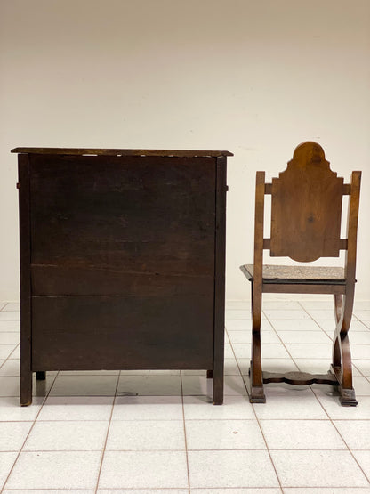 Credenza con poltroncina intarsiata alla maniera Adriano Brambilla fine XIX secolo