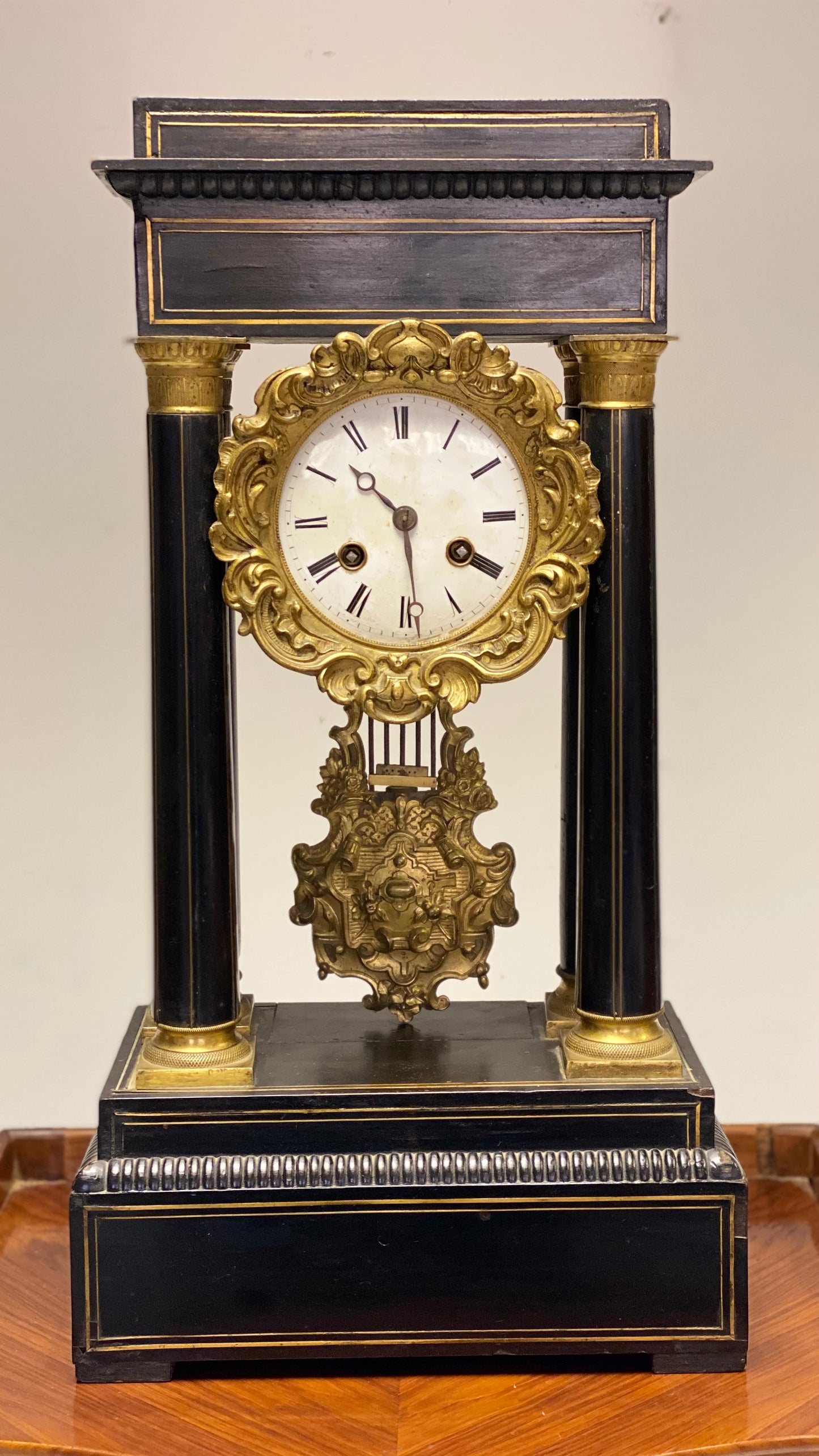 Portico Pendulum Clock Empire Period. 19th century