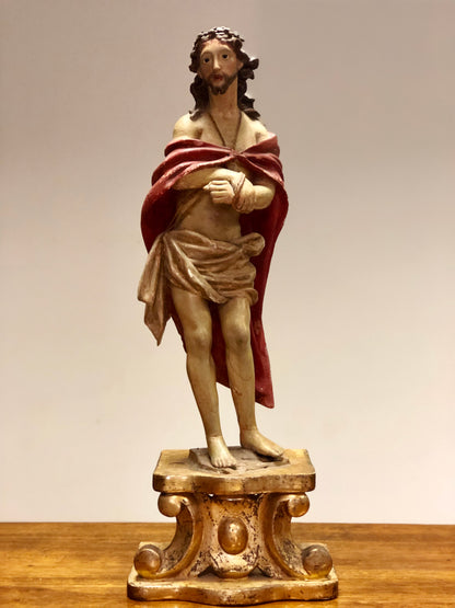 Standing Christ, polychrome wood, glass eyes. Early 18th century