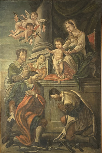 Pala d' altare Madonna con bambino e Santi XVII secolo cerchia di Tanzio da Varallo