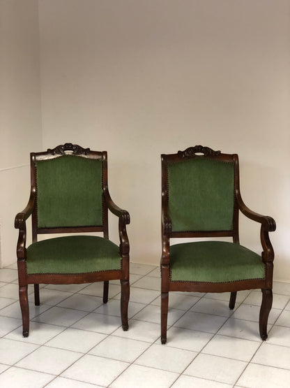 Pair of Lombard Empire Walnut Armchairs. Early 19th Century