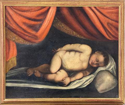 Cupido dormiente, olio su tela fine XVII sec., pittore caravaggesco del nord Italia