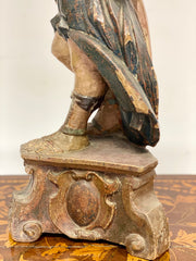 Scultura lignea Angelo reggitorcia . XVII secolo Lombardia