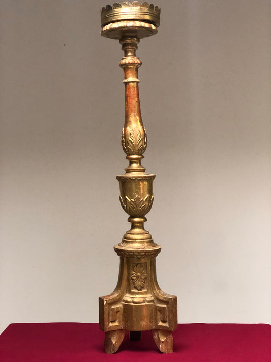 Carved and gilded wooden candlestick in gold leaf Lombardy early 18th century