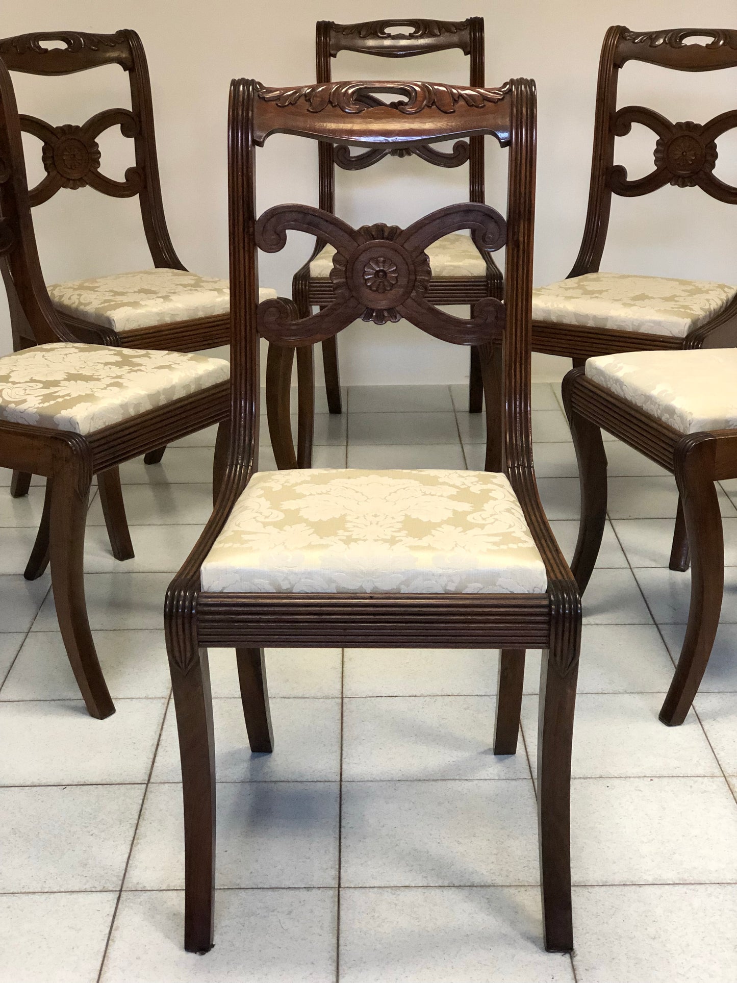 Six Lombard Carlo X walnut chairs
