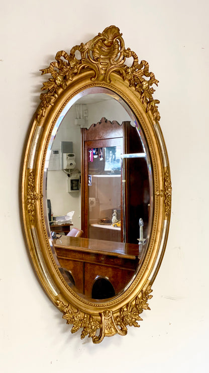 Lombard Charles X oval mirror in pure gold