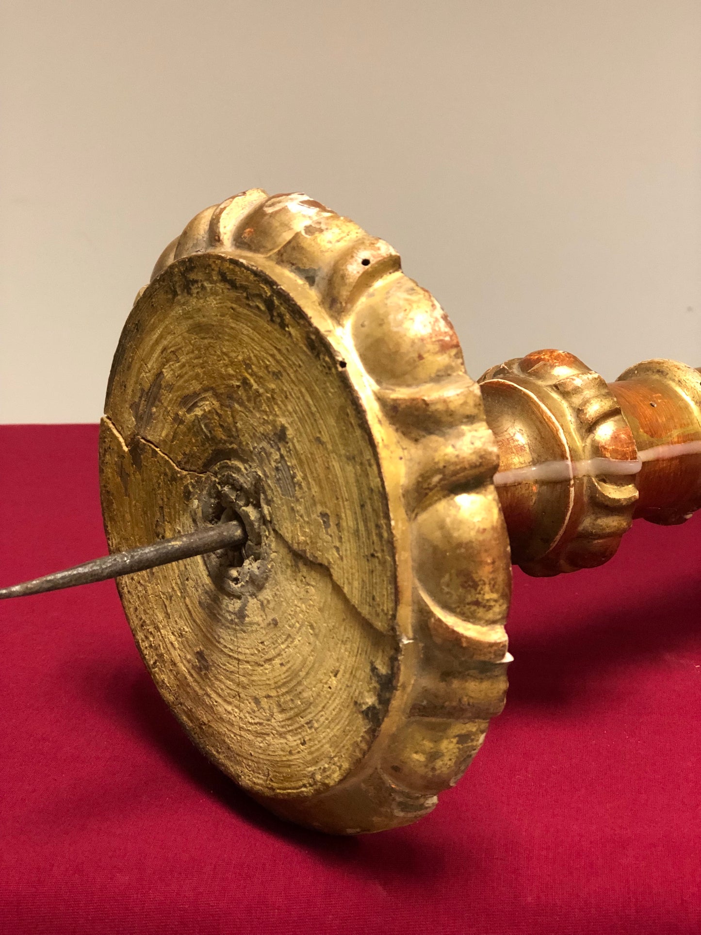 Carved and gilded wooden candlestick in gold leaf Lombardy early 18th century