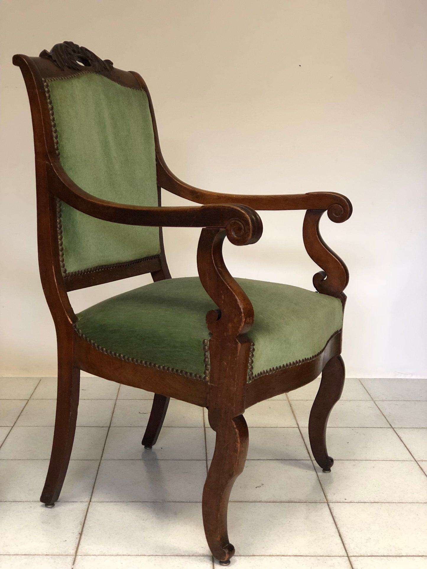 Pair of Lombard Empire Walnut Armchairs. Early 19th Century