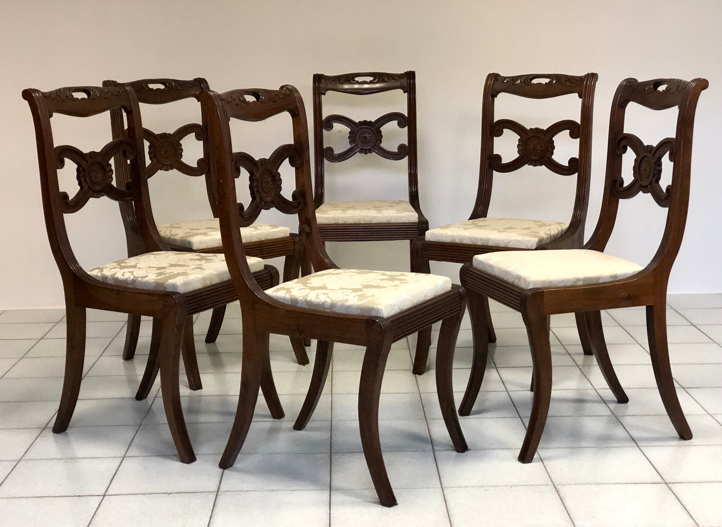 Six Lombard Carlo X walnut chairs
