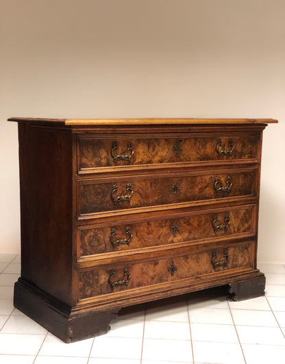 Walnut and briar chest of drawers. Modena Reggio. Louis XIV