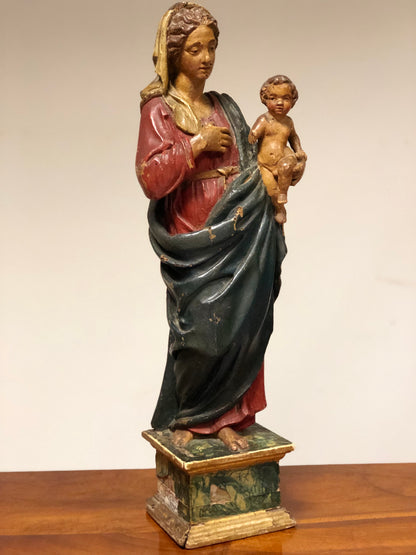 Madonna con il bimbo policroma . XVII secolo