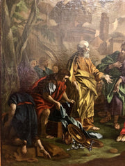 Scena biblica olio su tela cornice coeva