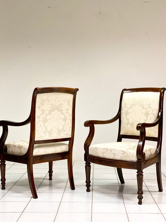 Pair of Charles X armchairs in inlaid rosewood. 19th century
